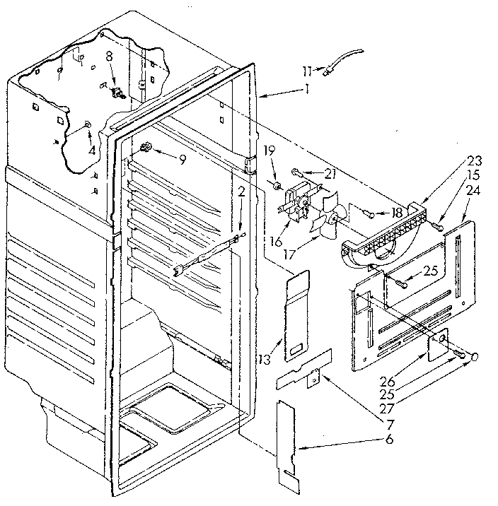 Liner Diagram and Parts List for ET18NKKWF01  Whirlpool Refrigerator