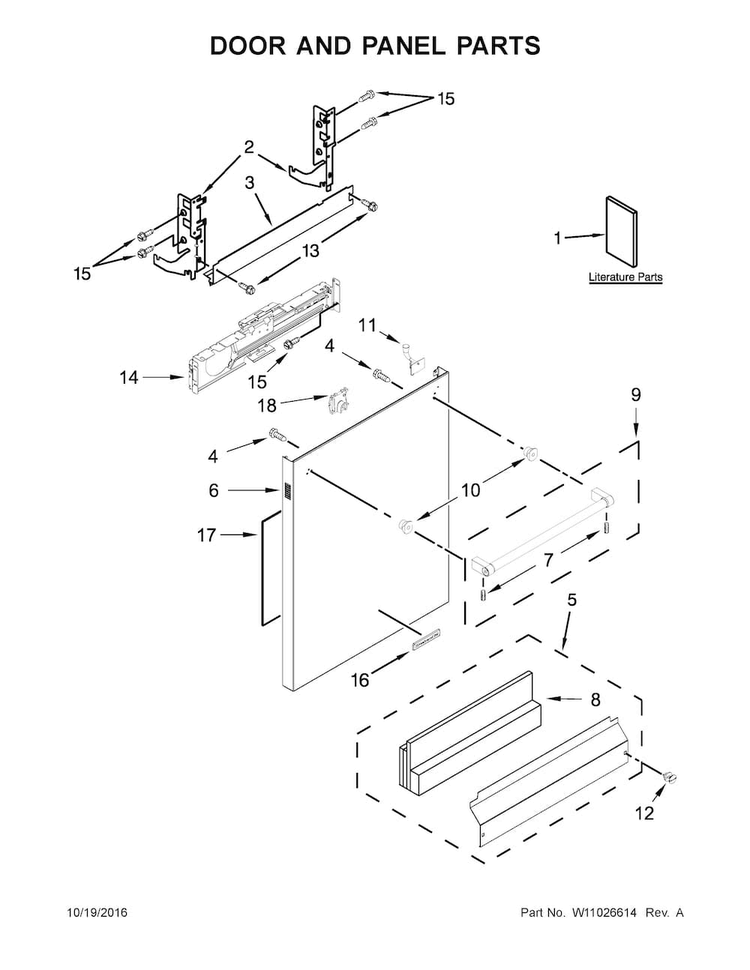 Door And Panel Parts Diagram and Parts List for KDTE104EBS3  KitchenAid Dishwasher