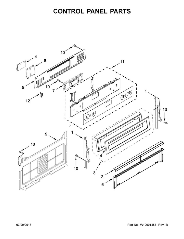 Control Panel Parts Diagram and Parts List for KFGS530ESS1  KitchenAid Range