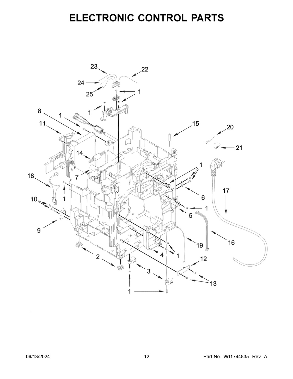 07 - Electronic Control Parts Diagram and Parts List for 5KES8556ESX0  Whirlpool Coffee Maker