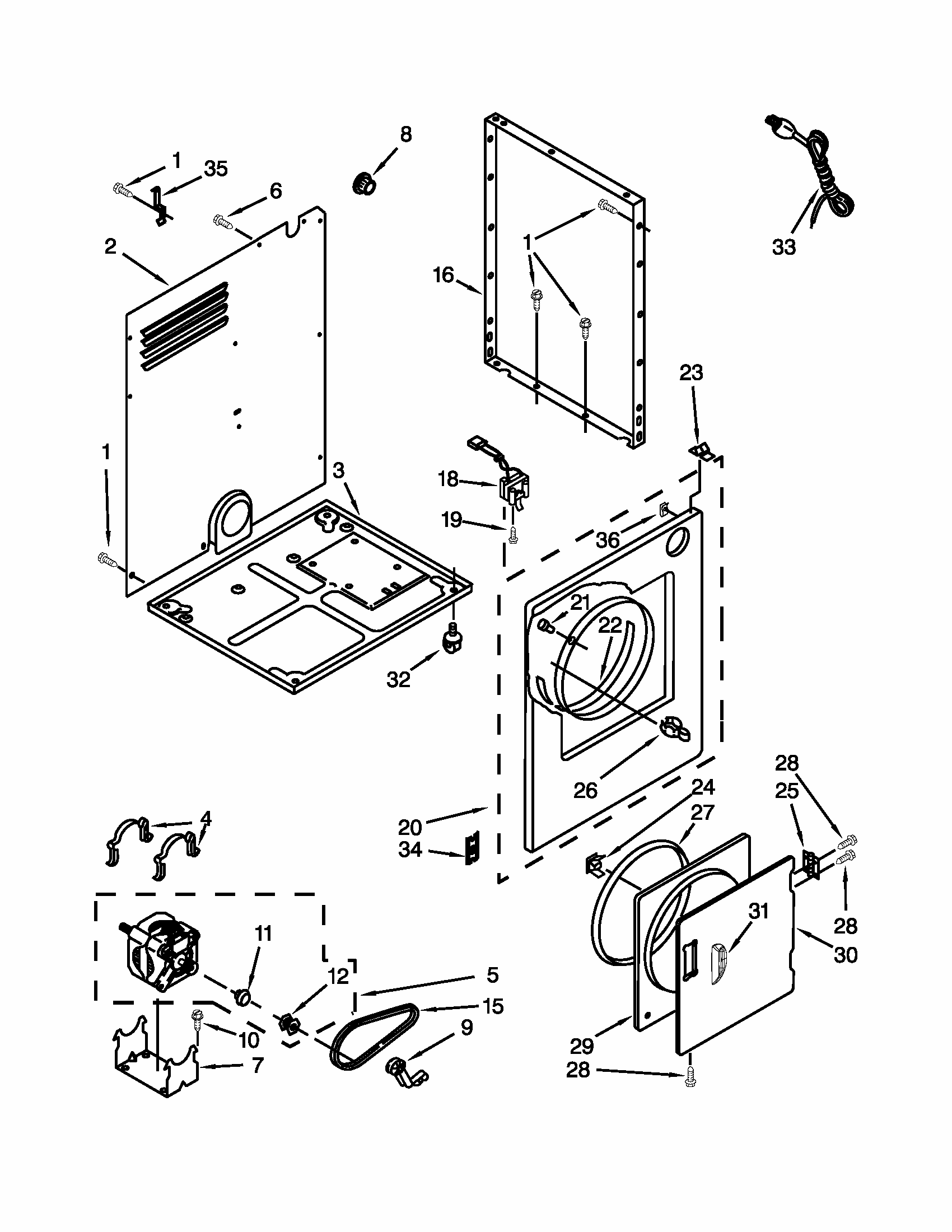 Cabinet Parts Diagram and Parts List for 11084722402  Kenmore Dryer