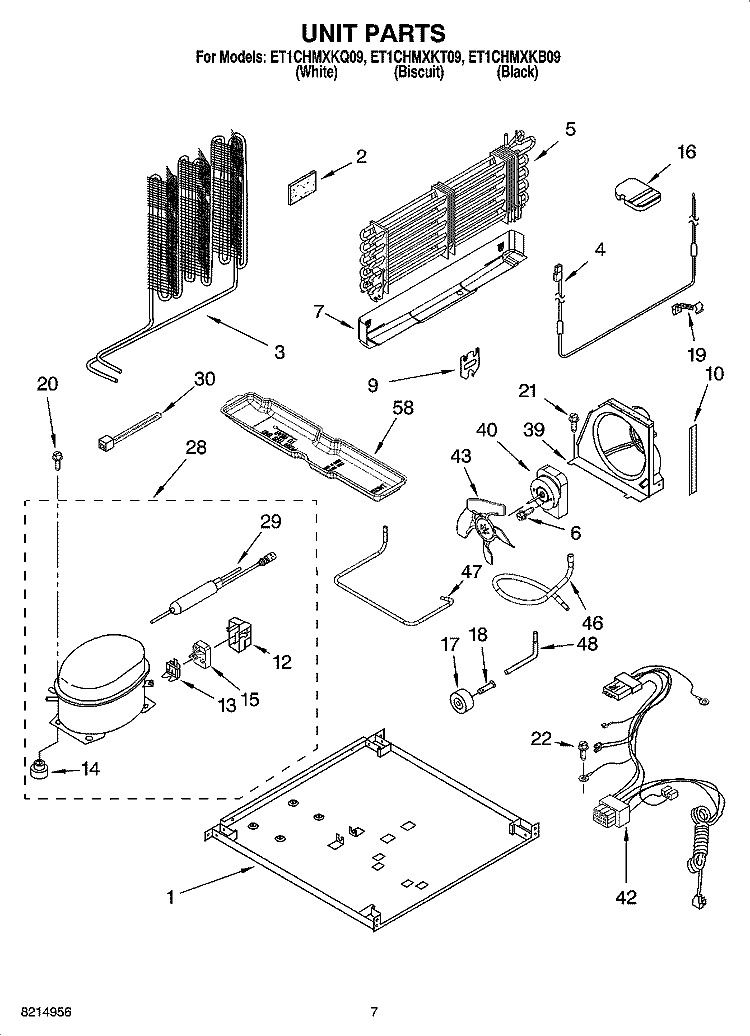 UNIT PARTS Diagram and Parts List for ET1CHMXKB09  Whirlpool Refrigerator