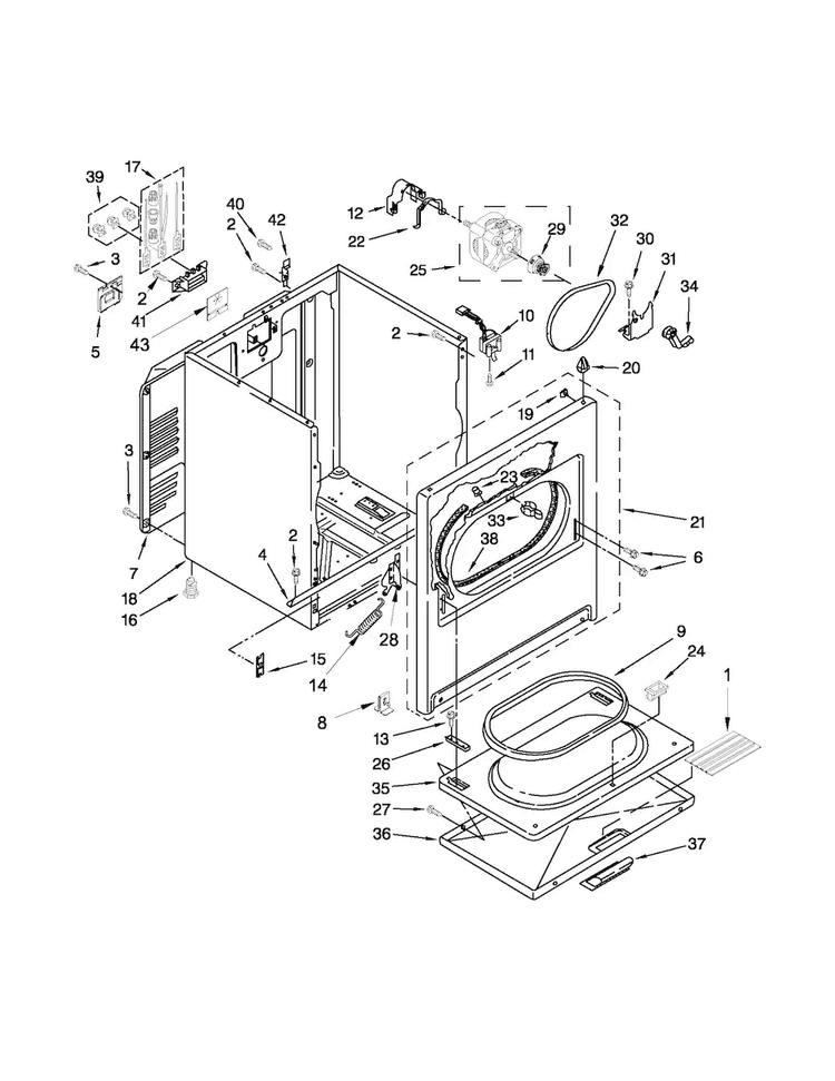 Cabinet Parts Diagram and Parts List for 11065102310  Kenmore Dryer