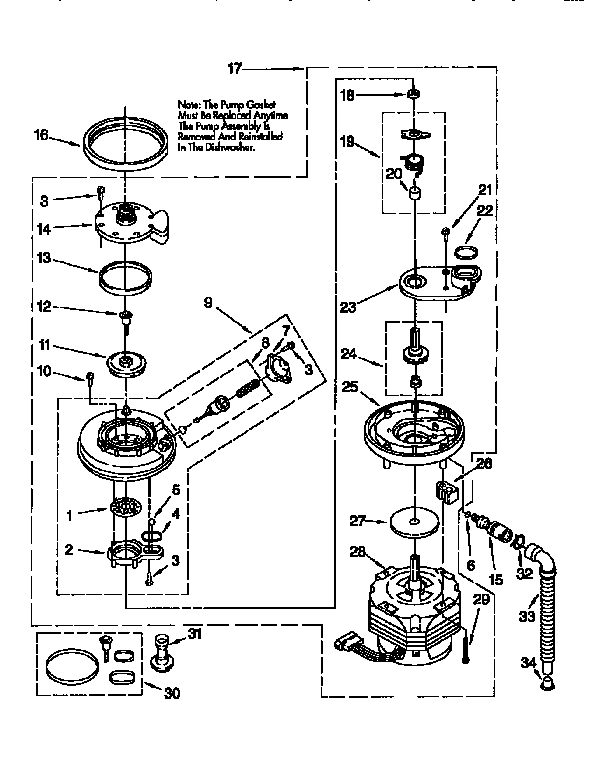 Pump And Motor Diagram and Parts List for DU9800XB0  Whirlpool Dishwasher