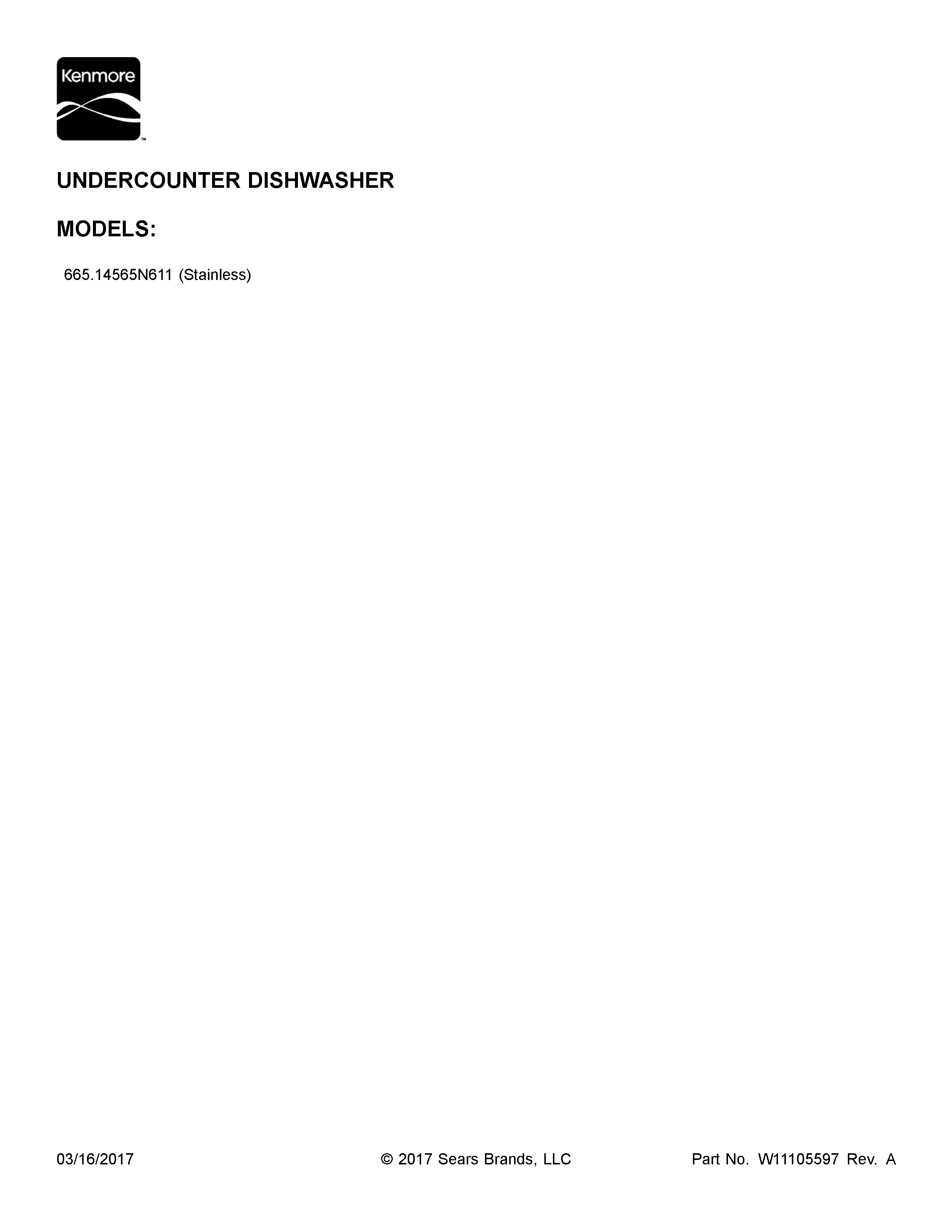 Cover Sheet Diagram and Parts List for 66514565N611  Kenmore Dishwasher