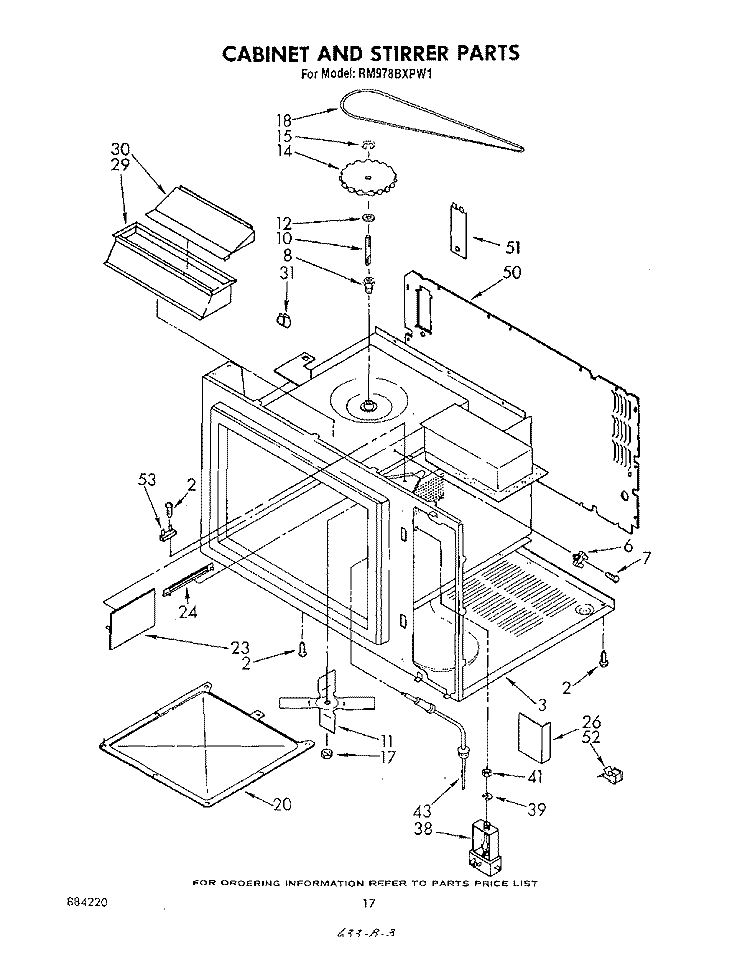 CABINET AND STIRRER , LITERATURE Diagram and Parts List for RM978BXPW1  Whirlpool Microwave Oven Combo