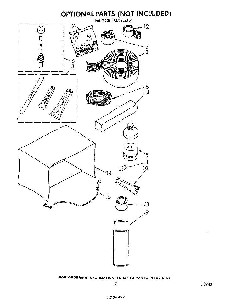 LIT/OPTIONAL Diagram and Parts List for AC1202XS1  Whirlpool Air Conditioner