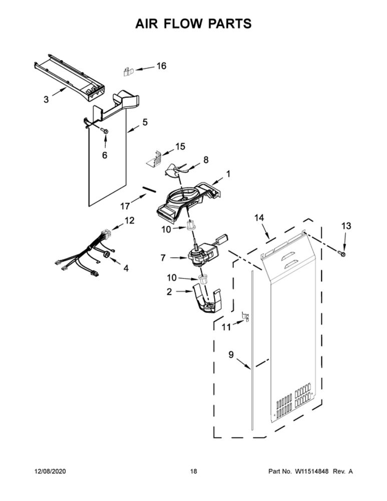Air Flow Parts Diagram and Parts List for WRS970CIHZ01  Whirlpool Refrigerator