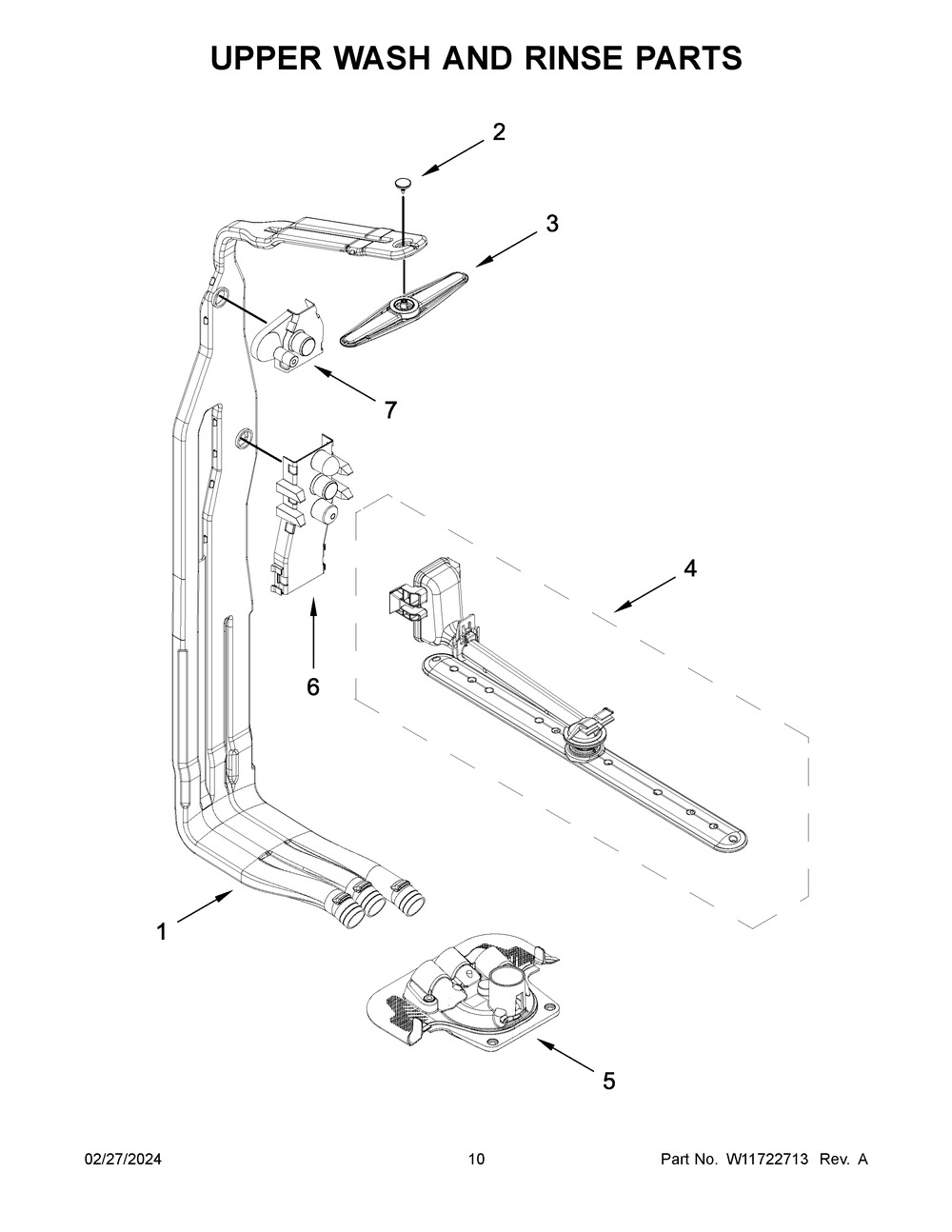 Upper Wash And Rinse Parts Diagram and Parts List for KDTM405PPS1  KitchenAid Dishwasher