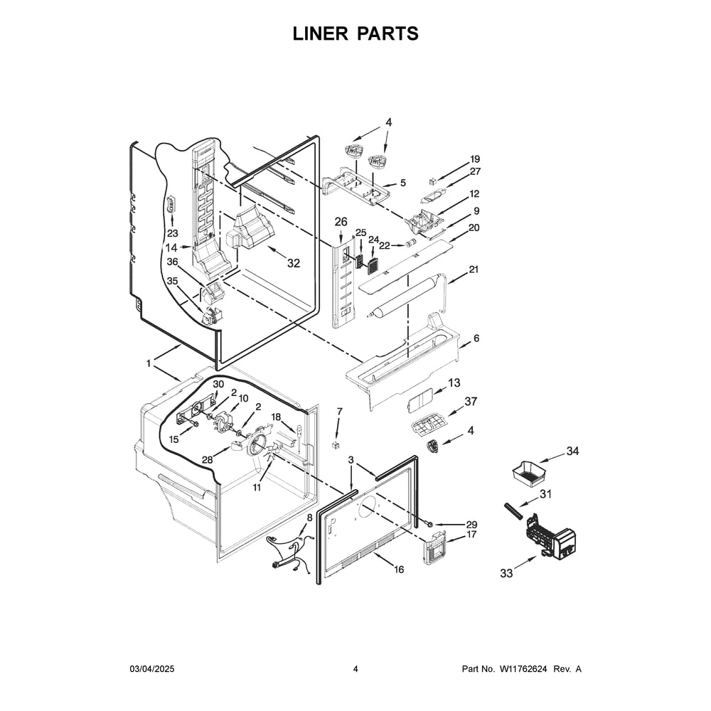 Liner Parts Diagram and Parts List for WRF560SEHV05  Whirlpool Refrigerator