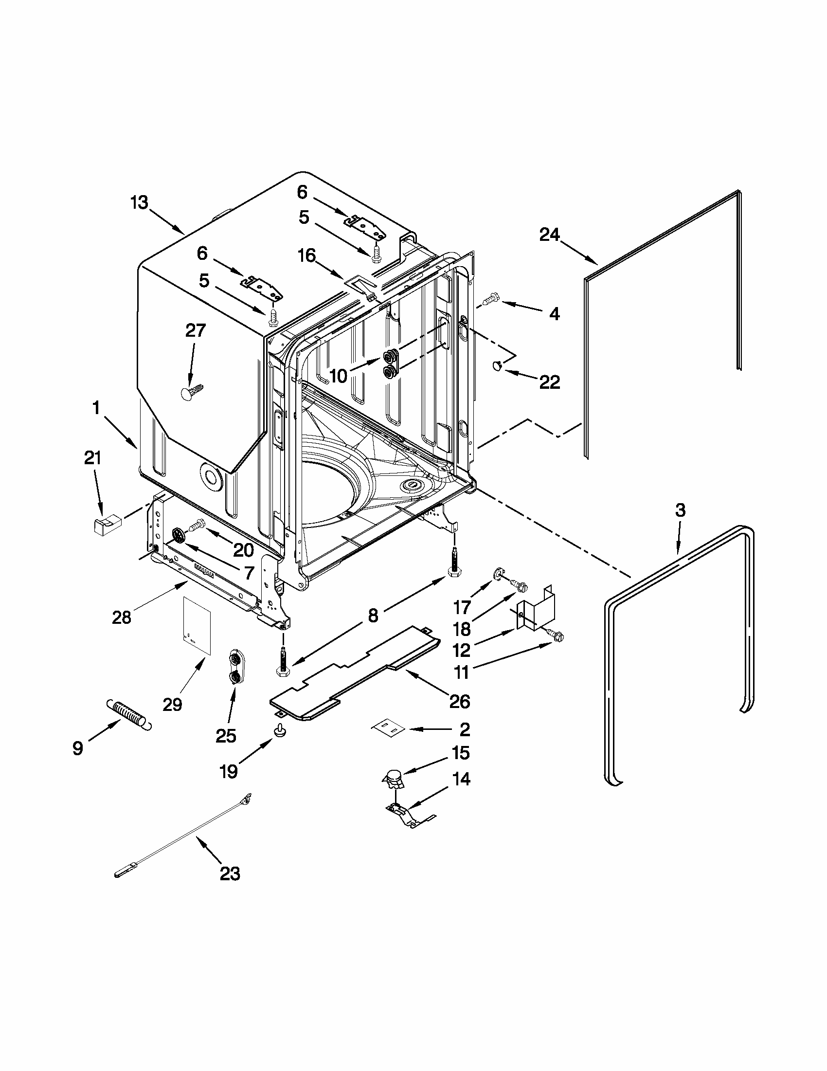 Tub And Frame Parts Diagram and Parts List for 66515699K212  Kenmore Dishwasher