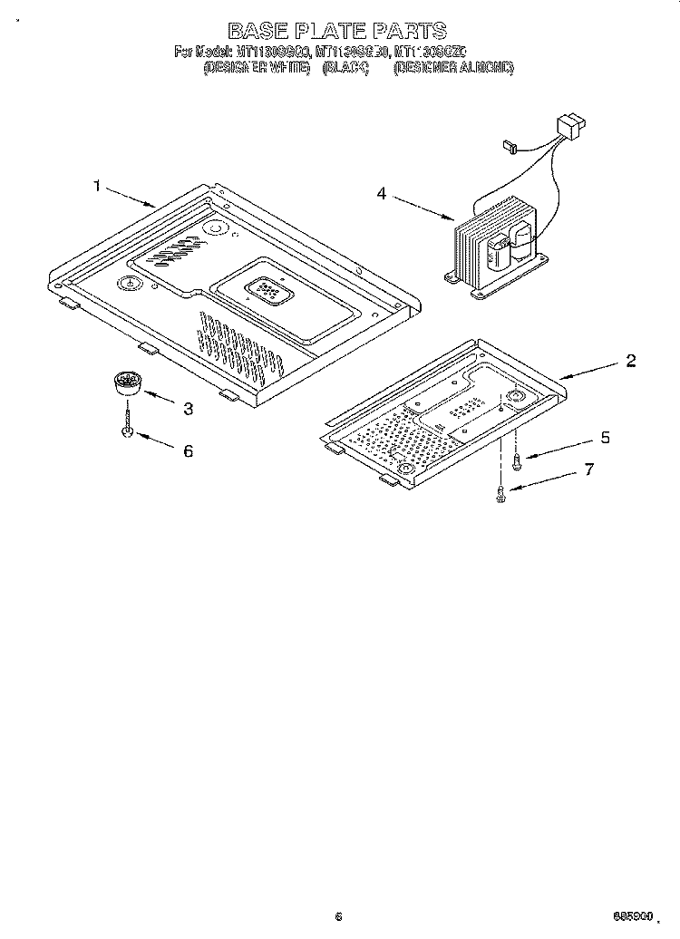 BASE PLATE Diagram and Parts List for MT1130SGB0  Whirlpool Microwave