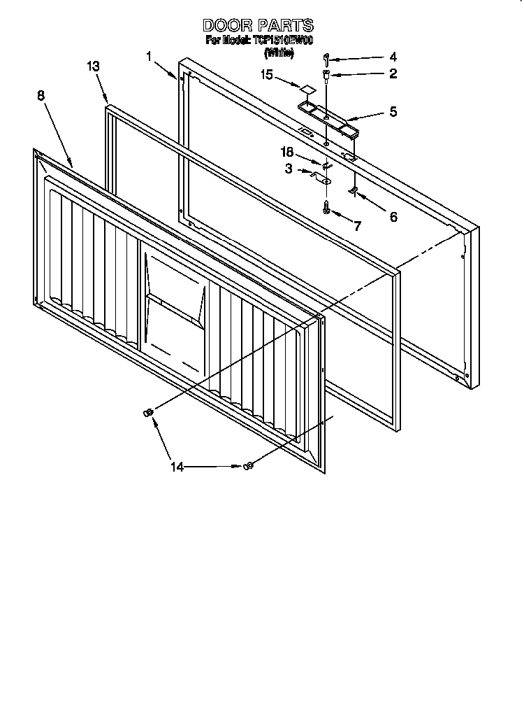 Section 1 Diagram and Parts List for TCF1510EW0  Whirlpool Freezer