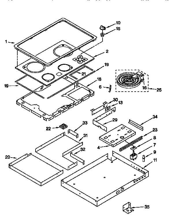 Cooktop Diagram and Parts List for KECD501BWH2  KitchenAid Cooktop