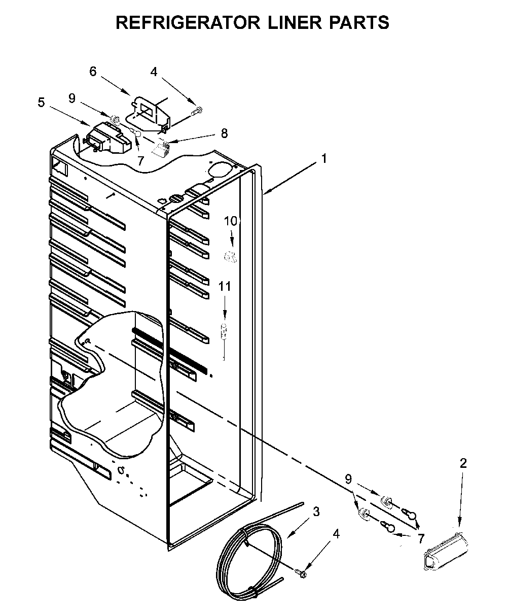 Refrigerator liner parts Diagram and Parts List for 10651112711  Kenmore Refrigerator