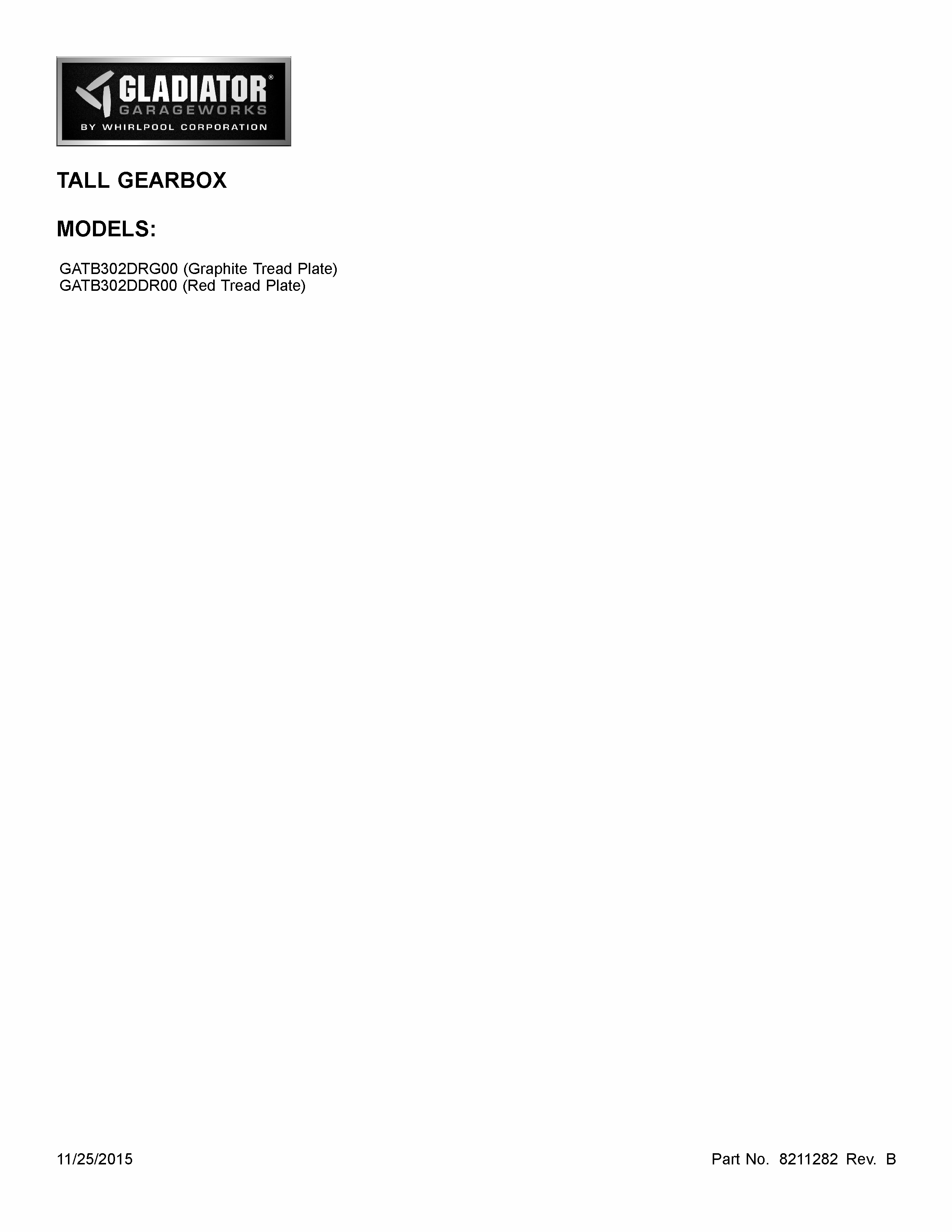 Cover Sheet Diagram and Parts List for GATB302DDR00  Whirlpool Cabinet