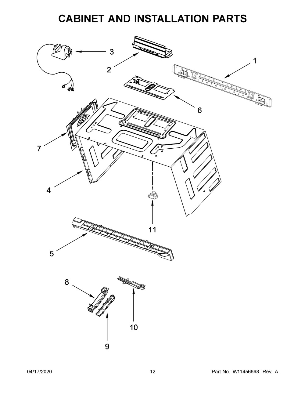 Cabinet And Installation Parts Diagram and Parts List for YWMH76719CZ3  Whirlpool Microwave Oven Combo