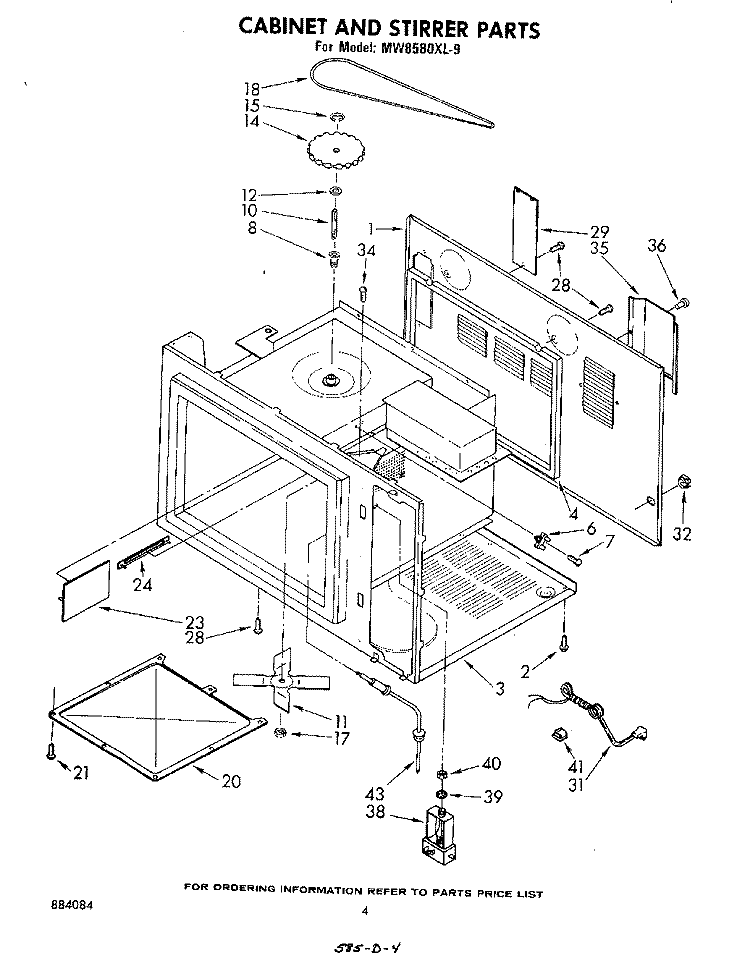 CABINET AND STIRRER Diagram and Parts List for MW8580XL9  Whirlpool Microwave