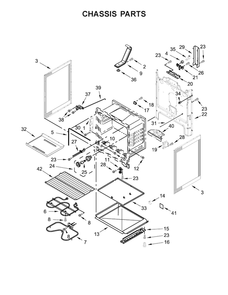 Chassis Parts Diagram and Parts List for WFE515S0ED0  Whirlpool Range