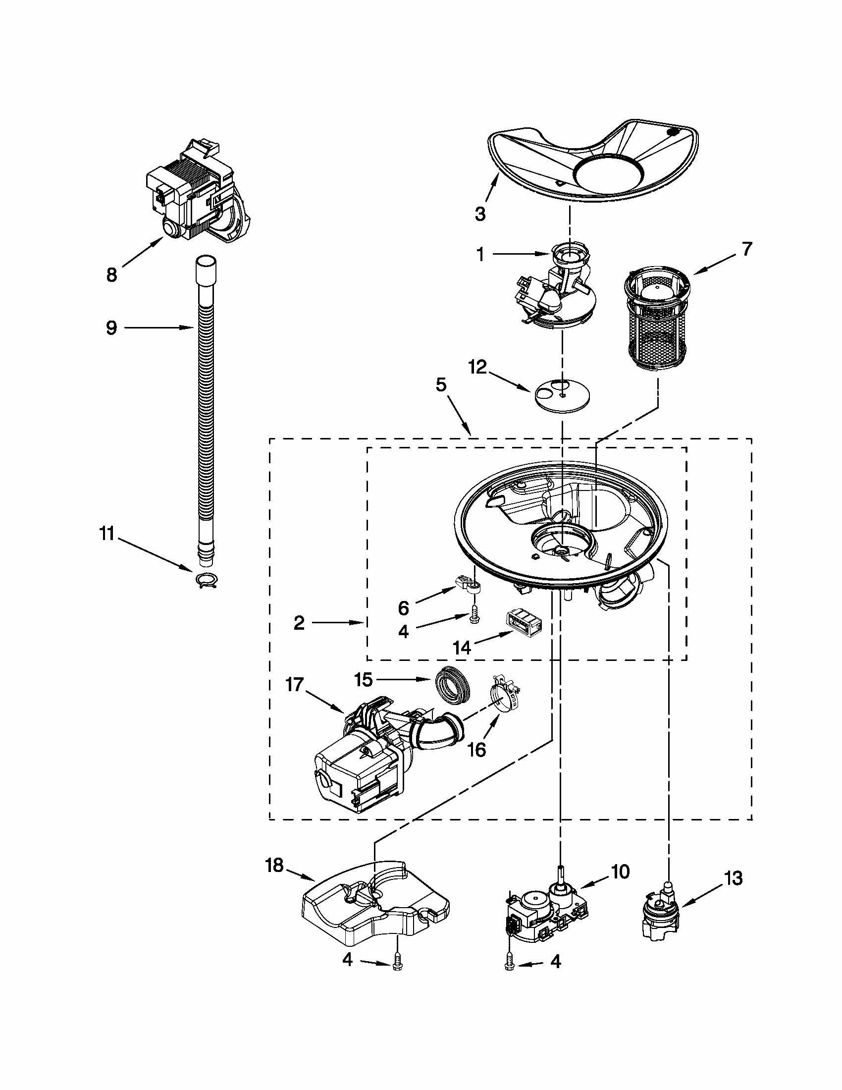 Pump And Motor Parts Diagram and Parts List for 66513292K110  Kenmore Dishwasher