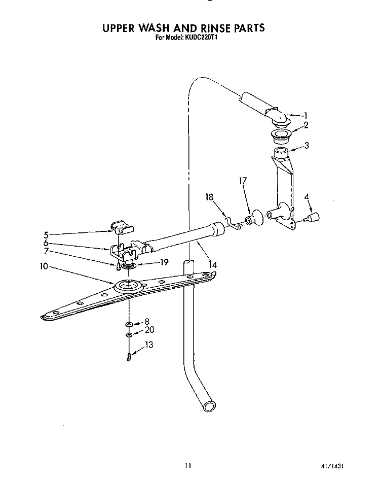 UPPER WASH AND RINSE Diagram and Parts List for KUDC220T1  KitchenAid Dishwasher