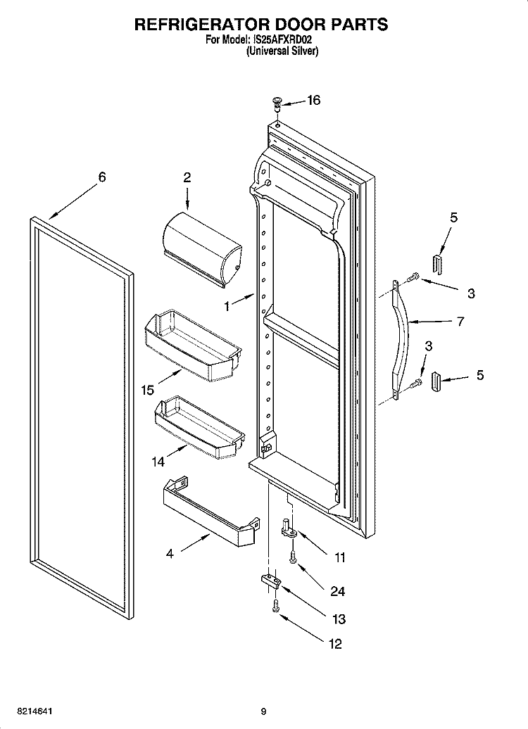 REFRIGERATOR DOOR PARTS Diagram and Parts List for IS25AFXRD02  Inglis Refrigerator