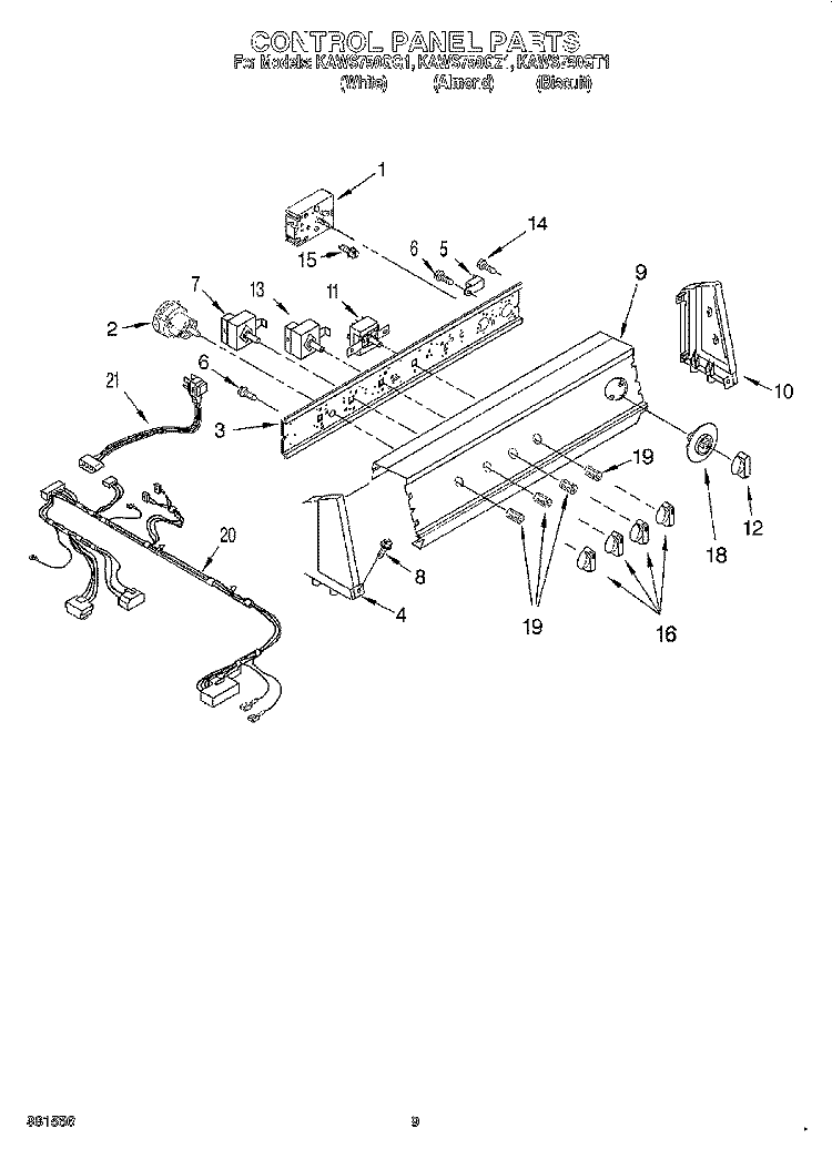 CONTROL PANEL Diagram and Parts List for KAWS750GQ1  KitchenAid Washer