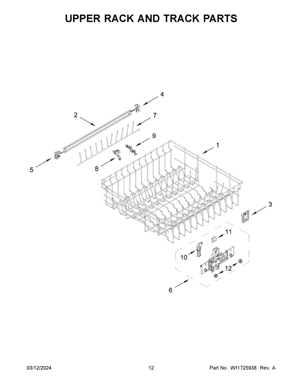 Upper Rack And Track Parts Diagram and Parts List for WDT970SAKV3  Whirlpool Dishwasher