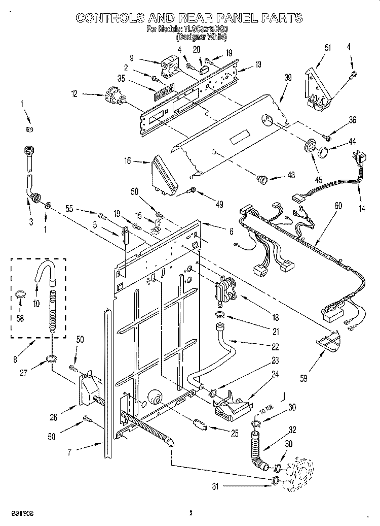 CONTROLS AND REAR PANEL Diagram and Parts List for 7LSC9245HQ0  Whirlpool Washer