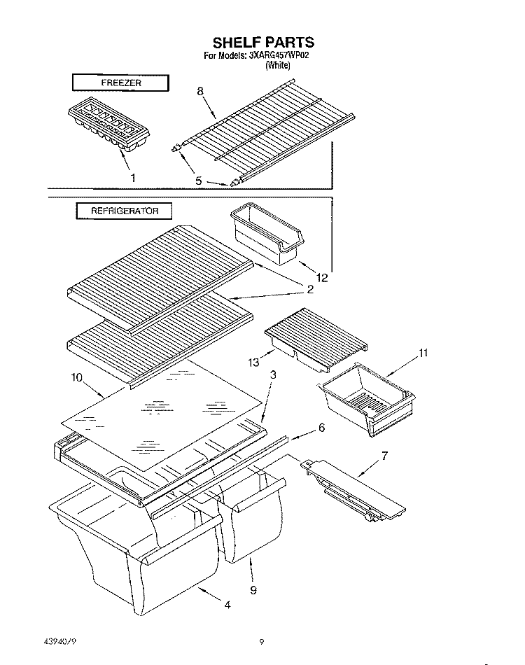 SHELF, LIT/OPTIONAL Diagram and Parts List for 3XARG457WP02  Whirlpool Refrigerator