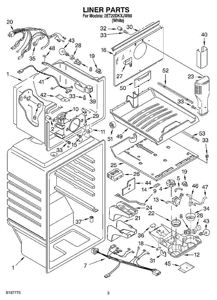 LINER Diagram and Parts List for 2ET22DKXJW00  Whirlpool Refrigerator