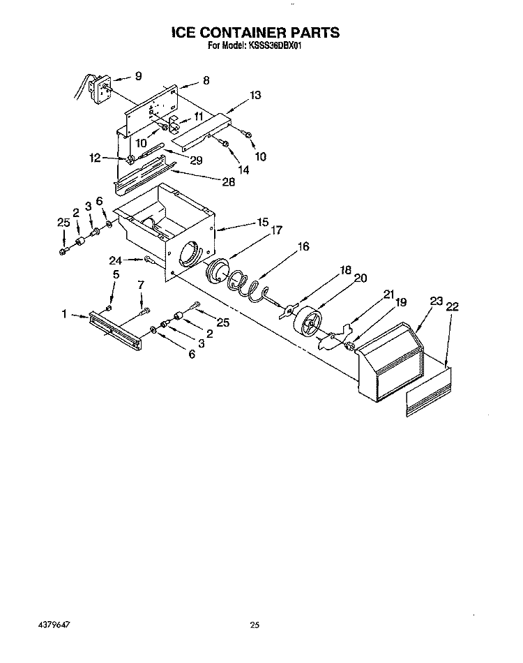 ICE CONTAINER Diagram and Parts List for KSSS36DBX01  KitchenAid Refrigerator