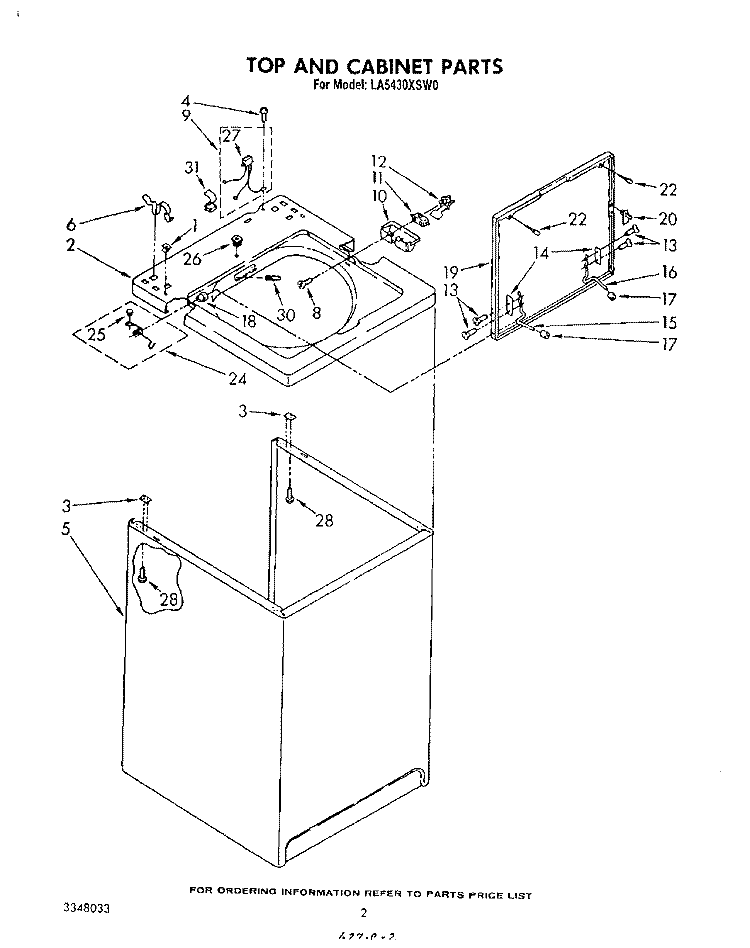 TOP AND CABINET , LITERATURE AND OPTIONAL Diagram and Parts List for LA5430XSW0  Whirlpool Washer