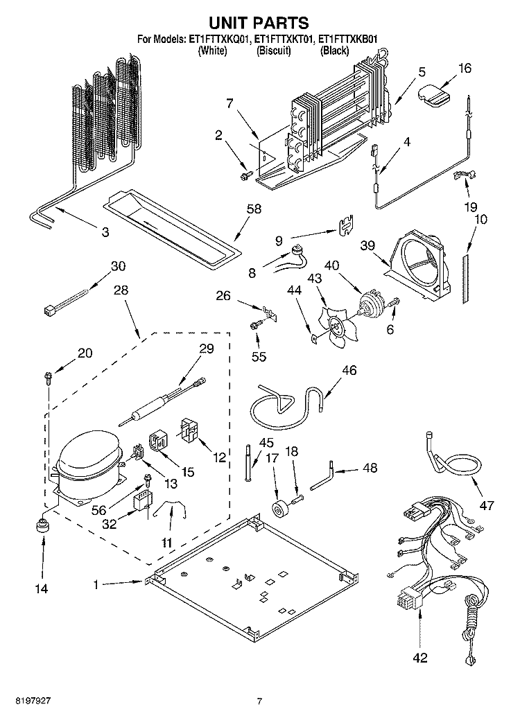 UNIT Diagram and Parts List for ET1FTTXKT01  Whirlpool Refrigerator
