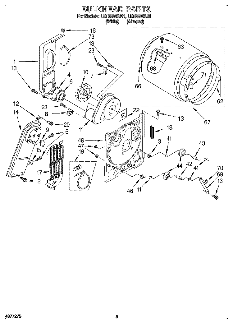 SECTION Diagram and Parts List for LET6638AW1  Whirlpool Dryer