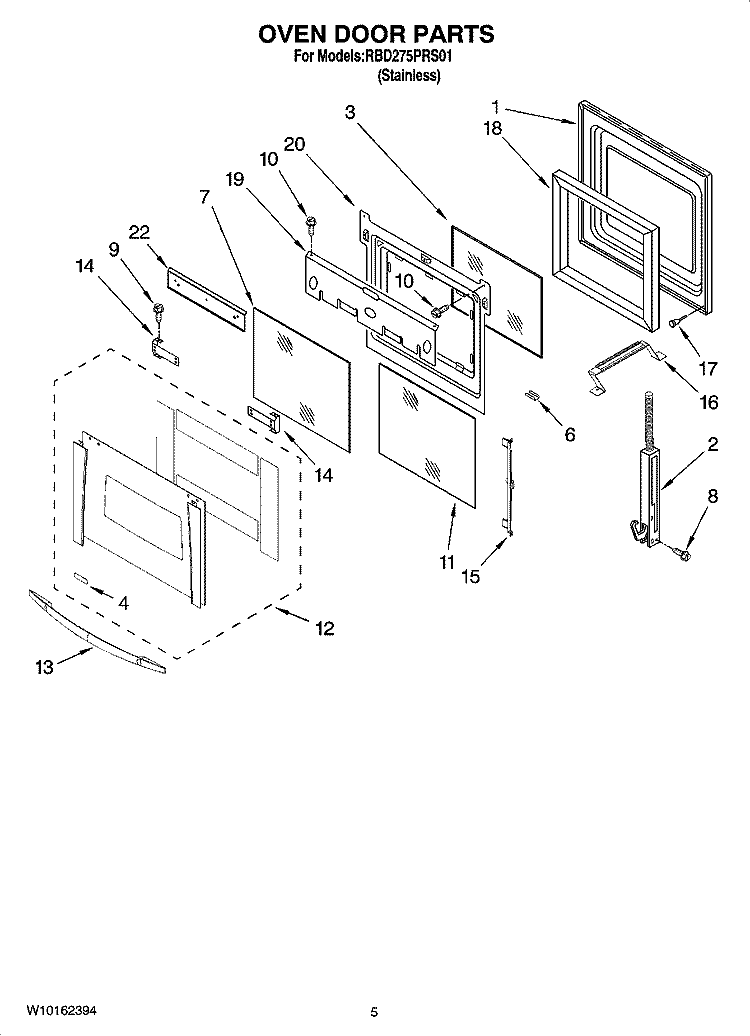 OVEN DOOR PARTS Diagram and Parts List for RBD275PRS01  Whirlpool Wall Oven