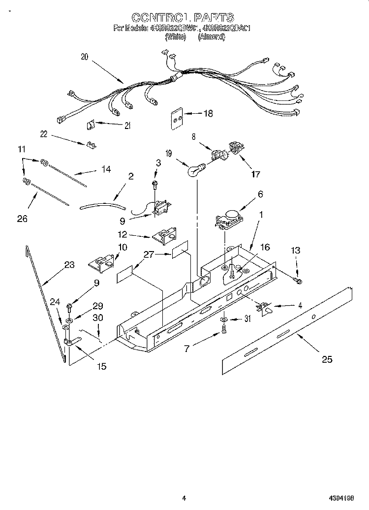 CONTROL Diagram and Parts List for 4KSRS22QDW01  KitchenAid Refrigerator