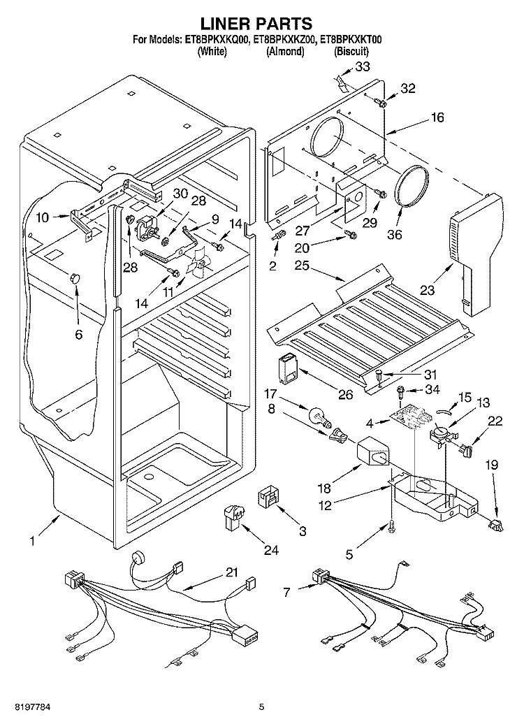 LINER Diagram and Parts List for ET8BPKXKZ00  Whirlpool Refrigerator
