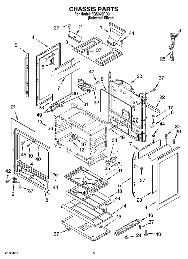 CHASSIS PARTS Diagram and Parts List for FGS326RD0  Roper Range