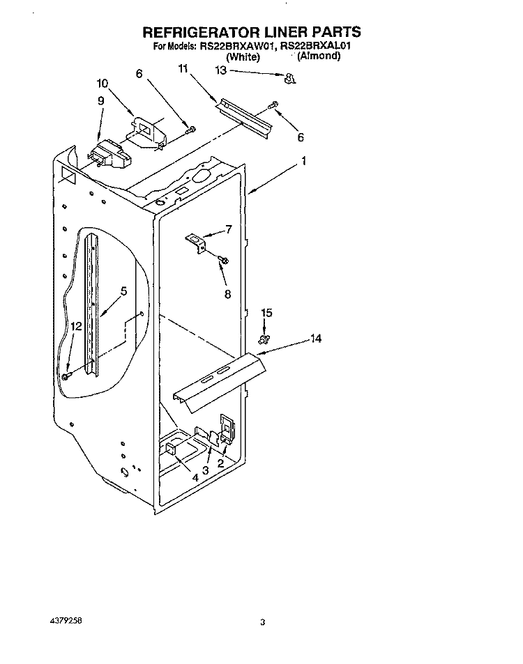 REFRIGERATOR LINER Diagram and Parts List for RS22BRXAL01  Roper Refrigerator