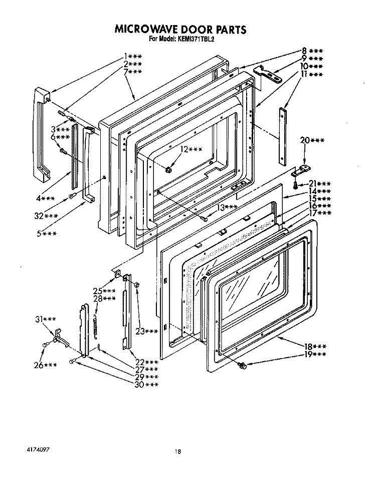 MICROWAVE DOOR Diagram and Parts List for KEMI371TBL2  KitchenAid Microwave Oven Combo