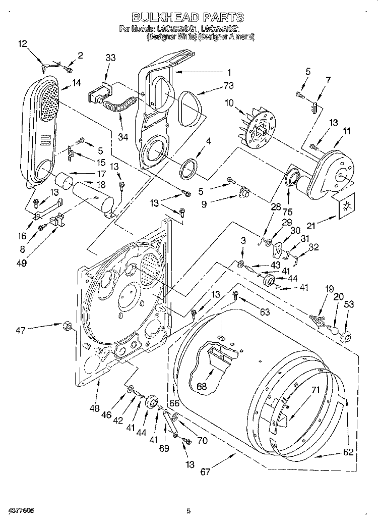 BULKHEAD Diagram and Parts List for LGC8858DQ1  Whirlpool Dryer