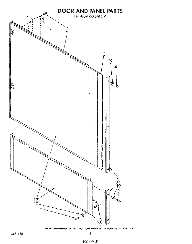 DOOR AND PANEL Diagram and Parts List for 4KPDI620T1  KitchenAid Dishwasher