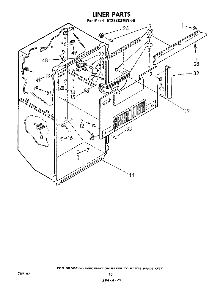 LINER Diagram and Parts List for ET22ZKXMWR0  Whirlpool Refrigerator