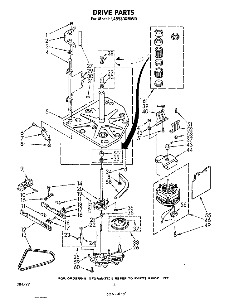 DRIVE Diagram and Parts List for LA5530XMW0  Whirlpool Washer