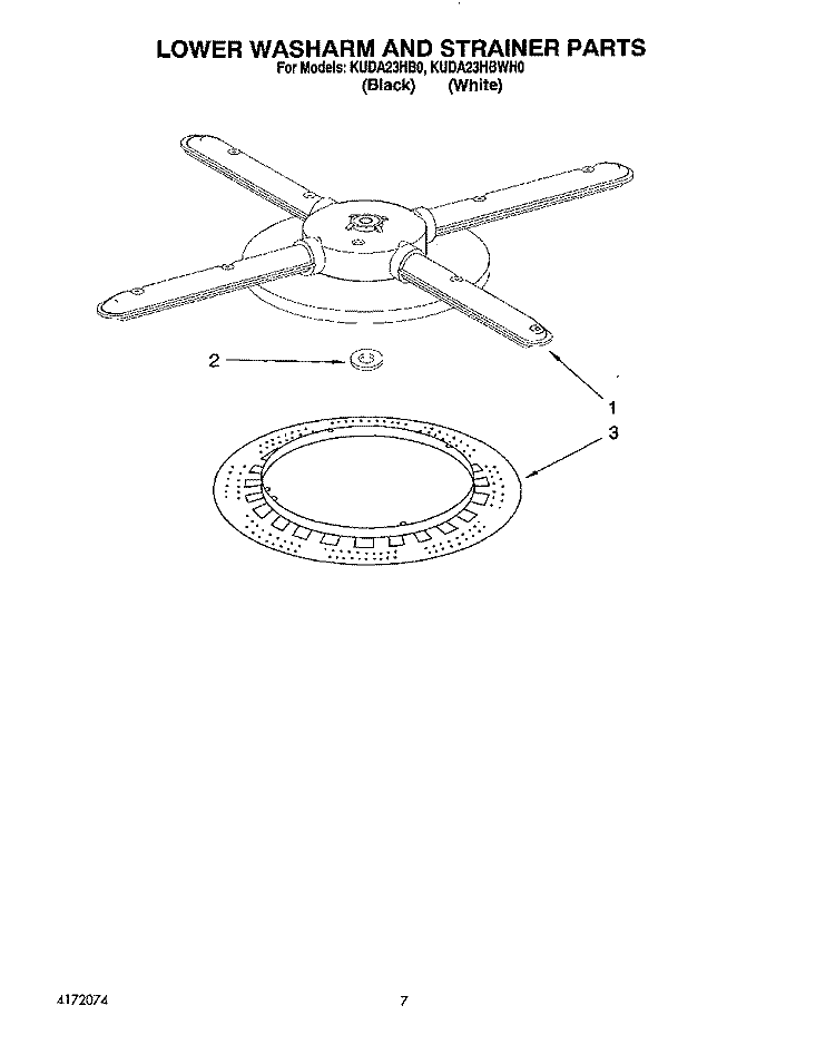 LOWER WASHARM AND STRAINER Diagram and Parts List for KUDA23HB0  KitchenAid Dishwasher