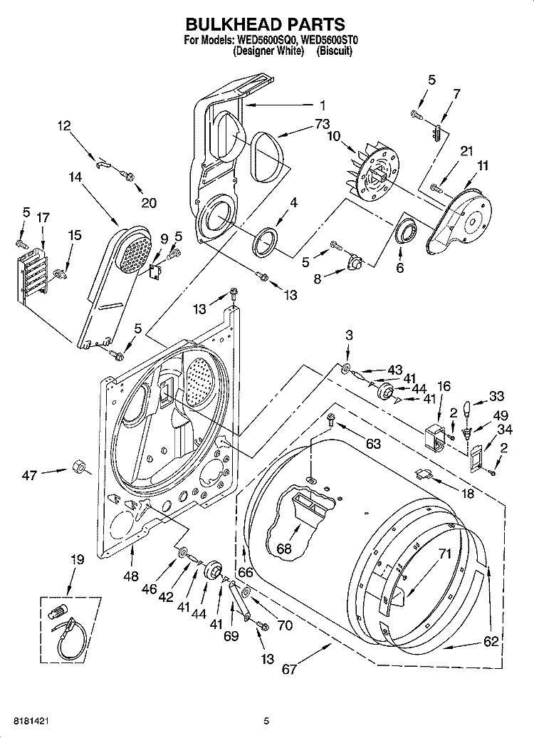 BULKHEAD PARTS, OPTIONAL PARTS (NOT INCLUDED) Diagram and Parts List for WED5600SQ0  Whirlpool Dryer