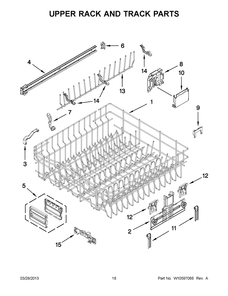 UPPER RACK AND TRACK PARTS Diagram and Parts List for KUDS30IXSS9  KitchenAid Dishwasher