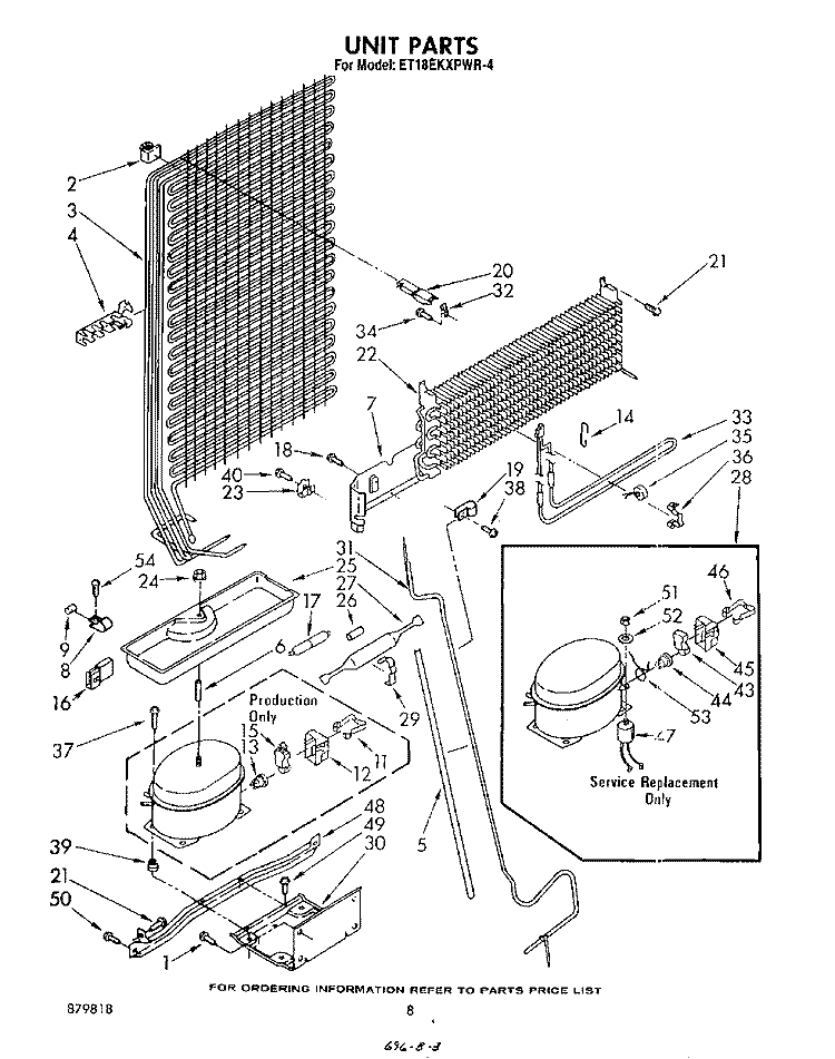 UNIT Diagram and Parts List for ET18EKXPWR4  Whirlpool Refrigerator