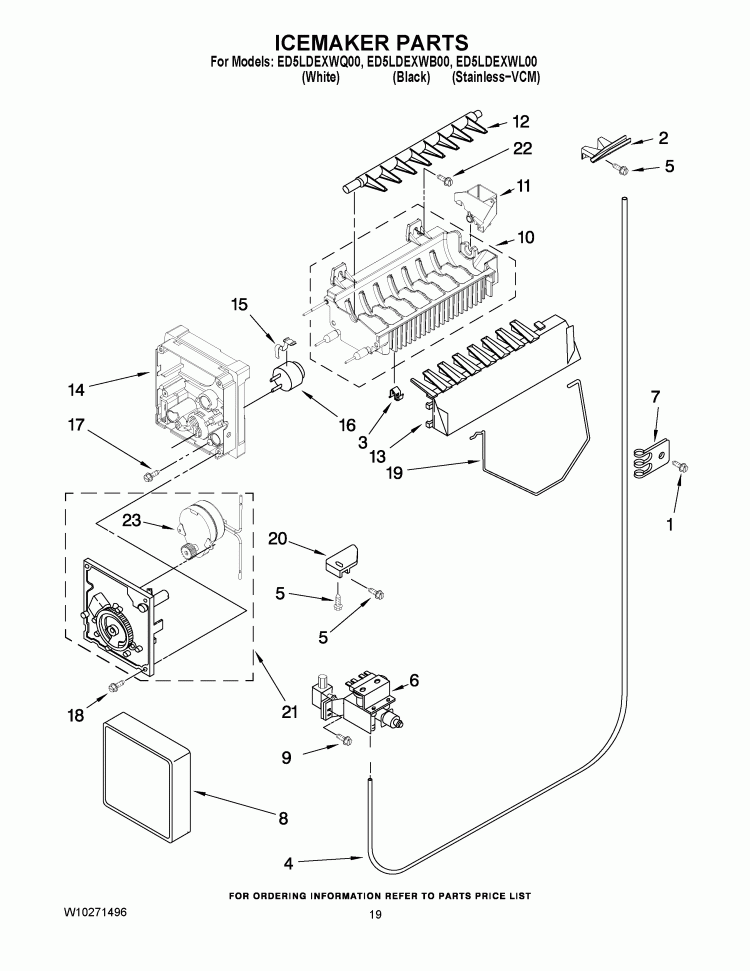 ICEMAKER PARTS Diagram and Parts List for ED5LDEXWL00  Whirlpool Refrigerator